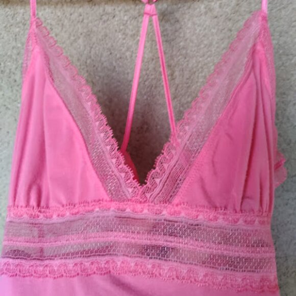 VS VICTORIAS SECRET Hot Pink Lace Trim Babydoll Spaghetti Strap Cami Tank Top S - Picture 4 of 10